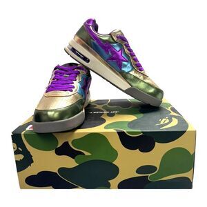 A Bathing Ape BAPE Roadsta Metallic Green Purple Size 9.5 1I20191006 Sta New Box